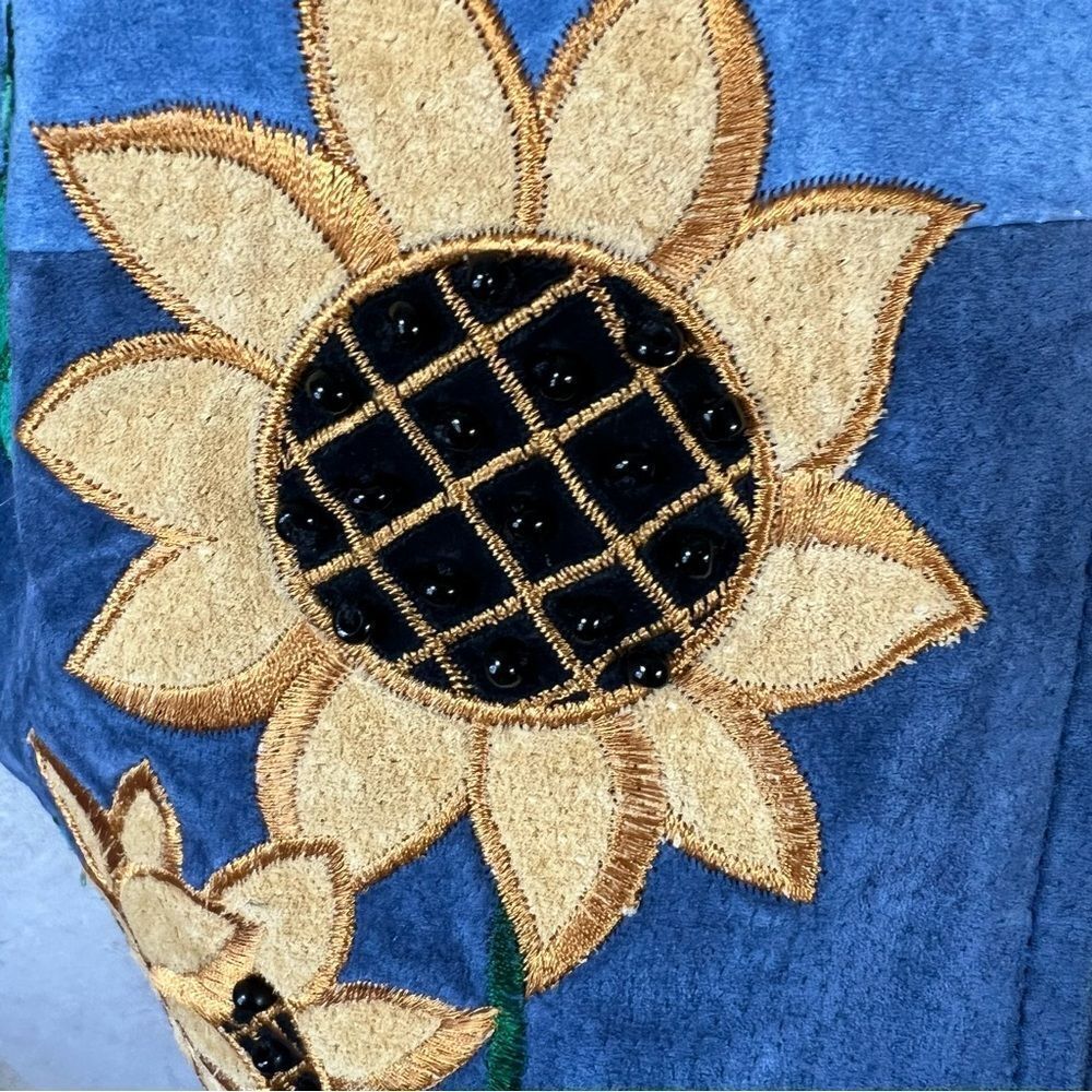 Quacker Factory blue suede Whipstitched Sunflower patchwork jacket - Picture 10 of 14